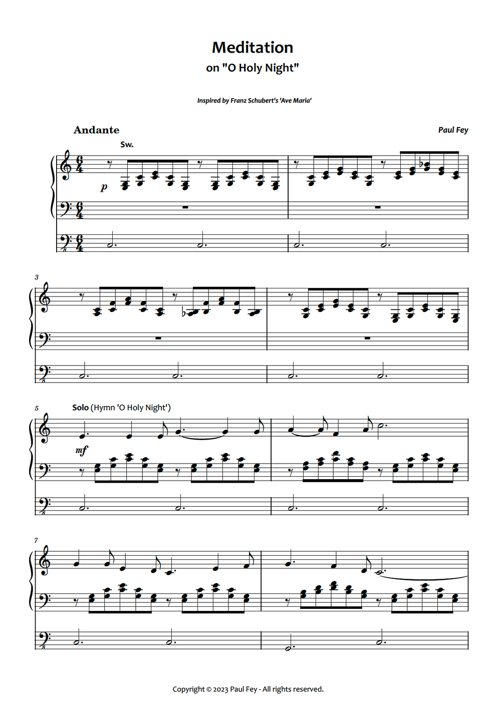 Meditation on 'O Holy Night' - Sheet Music for Organ