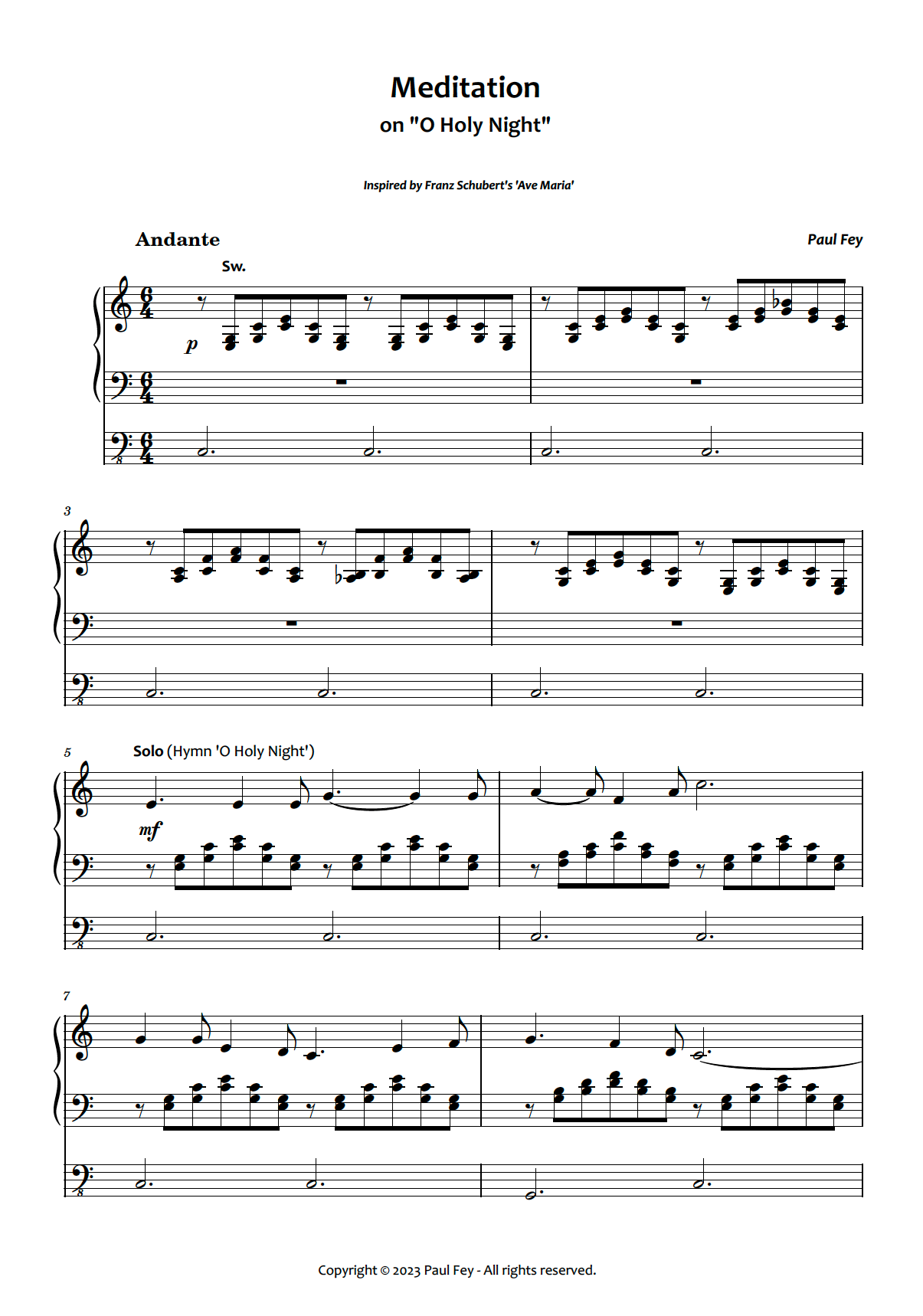 Meditation on 'O Holy Night' - Sheet Music for Organ