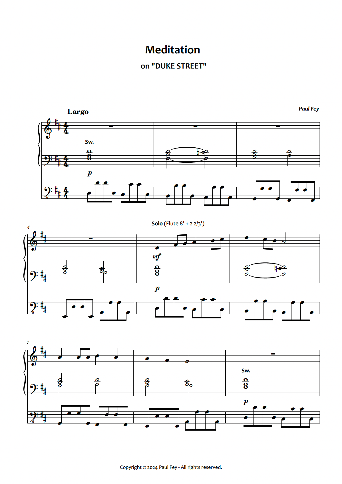 Meditation 'Duke Street' - Sheet Music for Organ