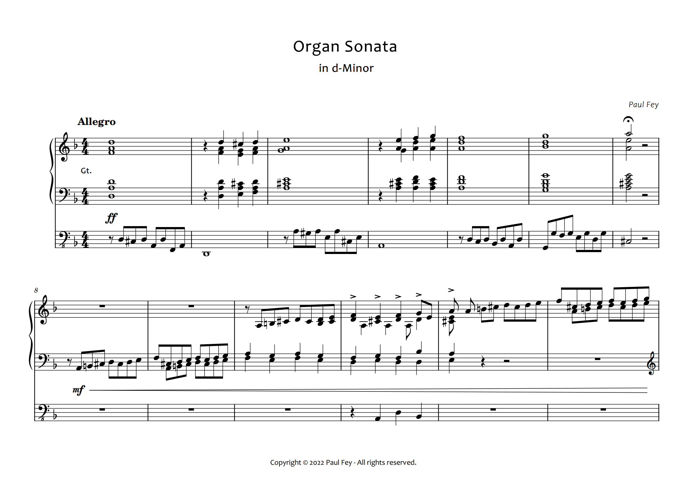 Organ Sonata in d-Minor (Pipe Organ Sheet Music) - Music for Pipe Organ by Paul Fey Organist 